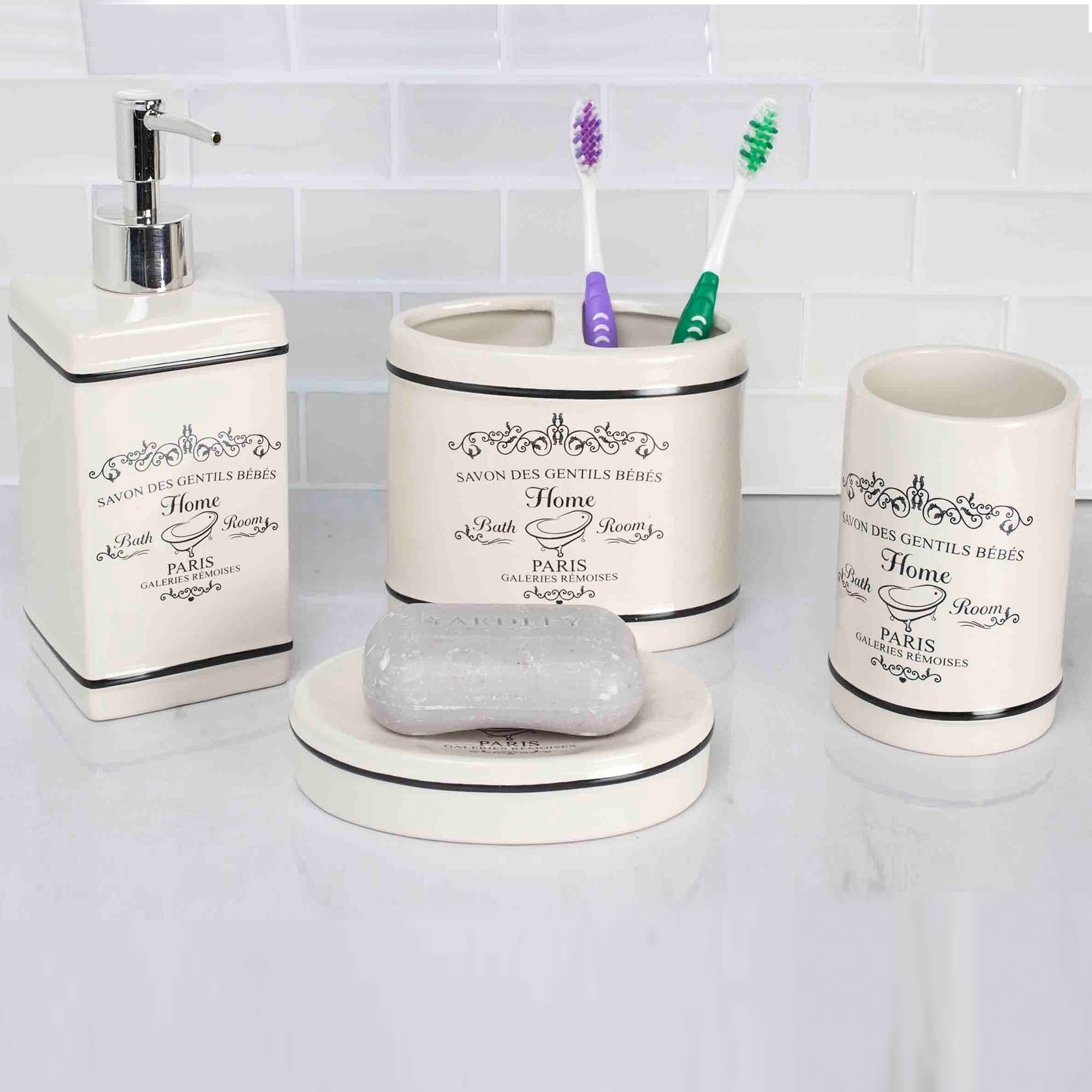 Paris 4 Piece Bath Accessory Set White Beige Sweet Home Sweet Home Collection Paris 4 Piece Bath Accessory Set White Beige Off