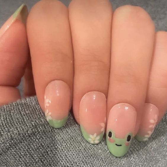 frog & daisy nails  ♡