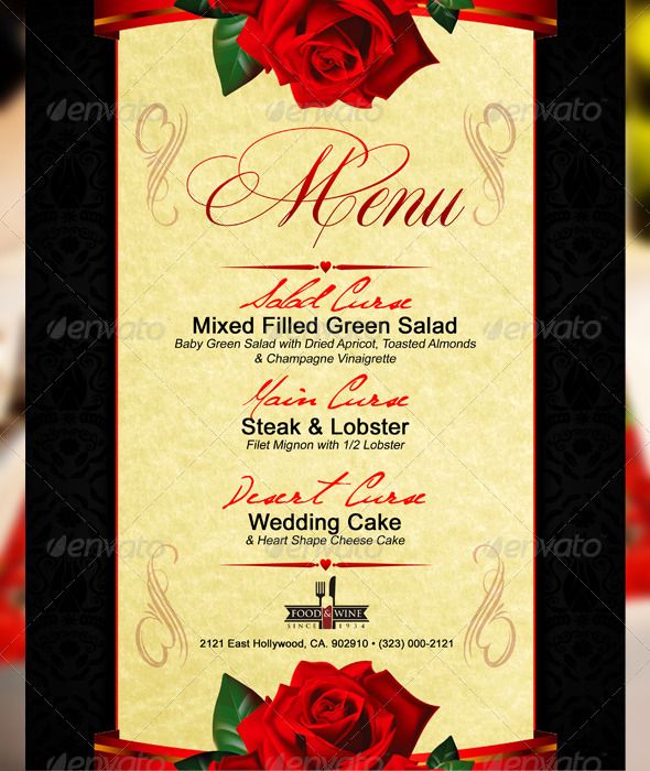 St Valentine S Menu 5 Of Grace Food Template St Valentine S Menu 5