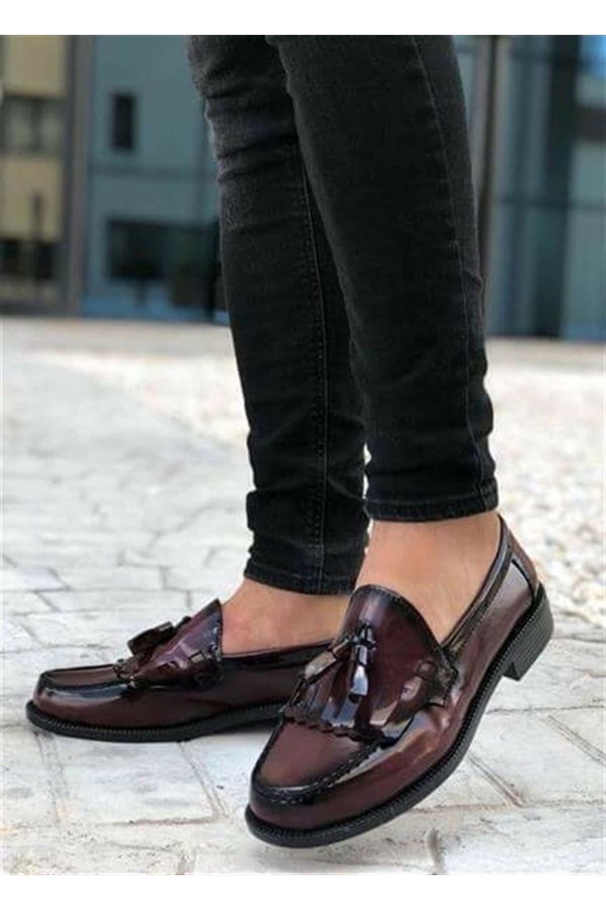 Rugan Puskullu Corcik Ayakkabi Bordo Ayakkabilar Kadin Klasik