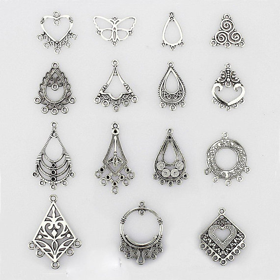 10 Antique Silver Chandelier Multi Connector Charms Pendants for Earring Making