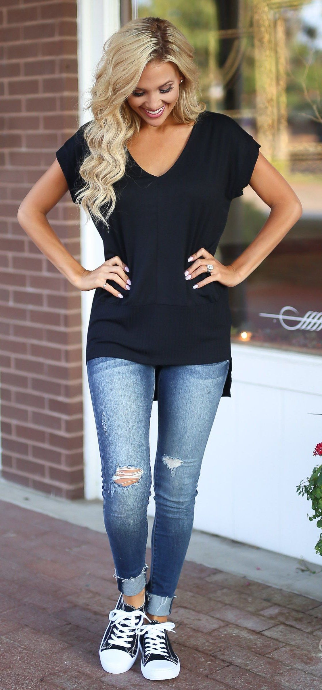 black v neck outfit