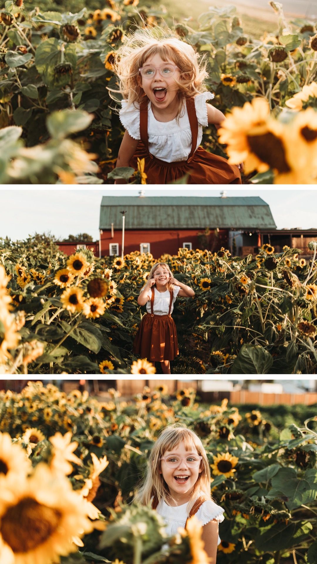 sunflower field, little girl style, summer photo session ideas, toddler outfit inspiration, red barn, girl in glasses, sunset photos, Portland Oregon, Rossi Farms, Caitlin Forster Photography, Portland family photographer Little Girl Photography, Children Photography Poses, Family Photography, Toddler Photography, Photography Tips, Photography Outfits, Indoor Photography, Summer Photography, Mini Photo Sessions