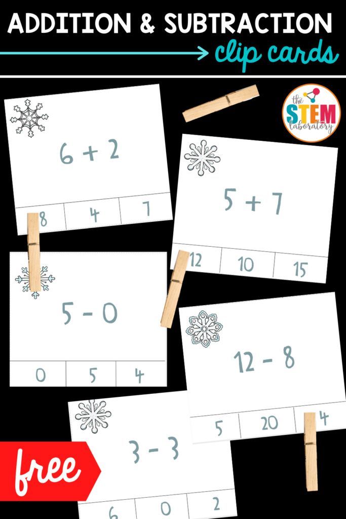 These addition and subtraction clip cards are the perfect activity to practice addition and subtraction fluency with kids. Great for math centers or a small group activity. #addition #subtraction #mathgames #clipcards Subtraction Centers, Subtraction Strategies, Subtraction Activities, Addition And Subtraction, Summer Activities For Kids, Winter Activities, Teaching Kindergarten, Student Teaching, Free Math Centers