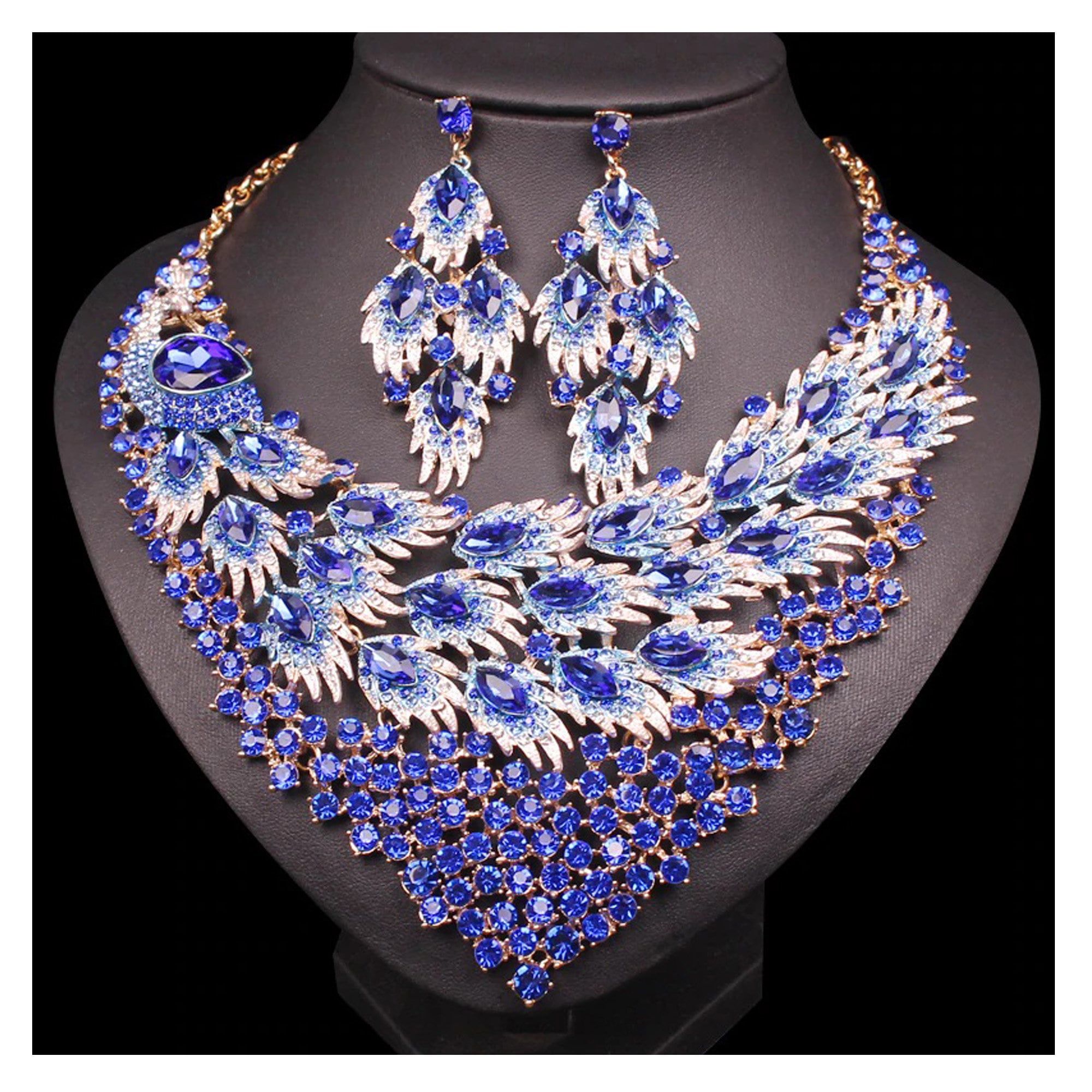 Lovely 925 Silver Plated Crystal Rhinestone Peacock Necklace Earring Jewelry Set Lovely 925 Silver Plated Crystal Rhinestone Peacock Necklace Earring Jewelry Set