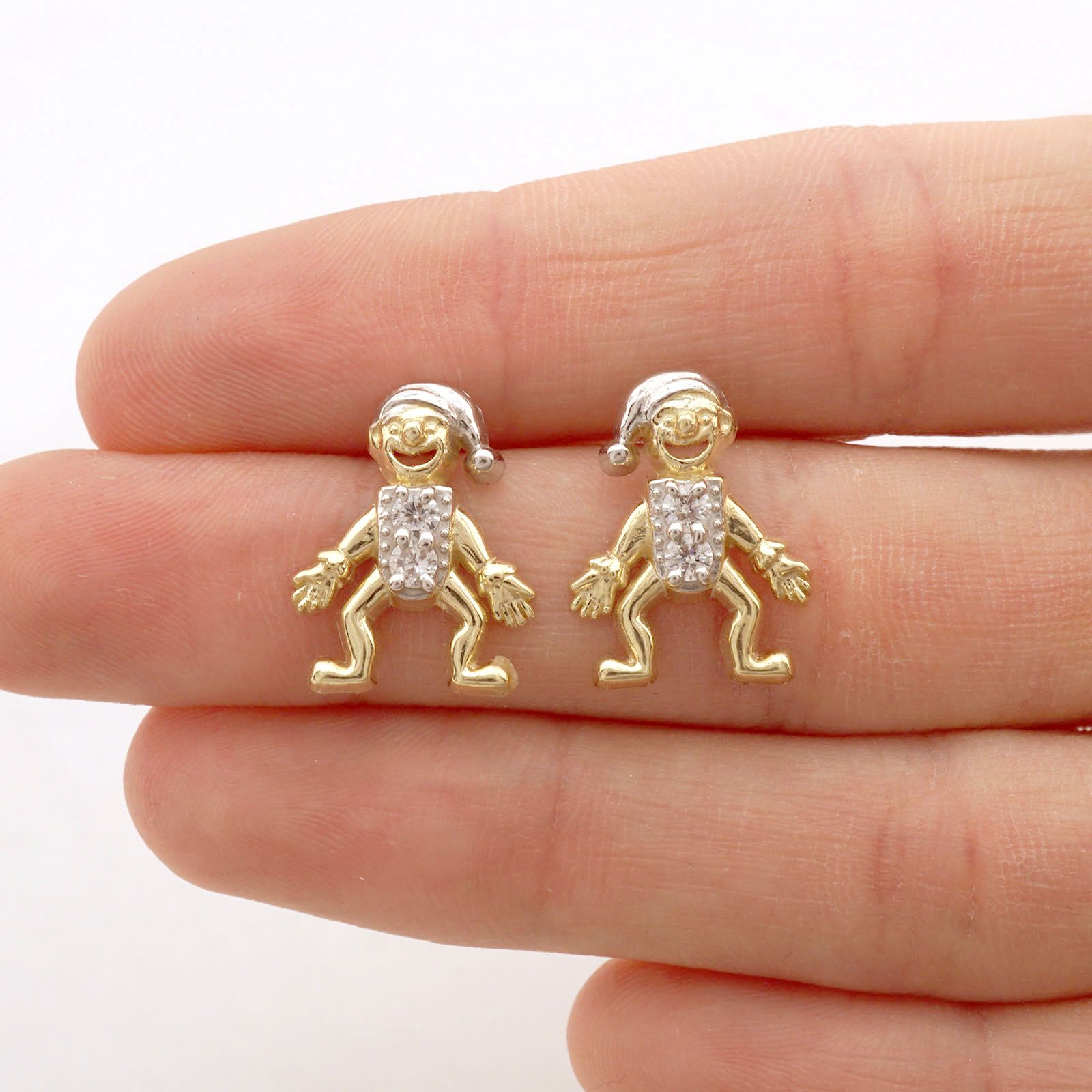 10k Yellow Gold Joker Jester Created Diamond Pushback Stud Earrings 0.30Ct