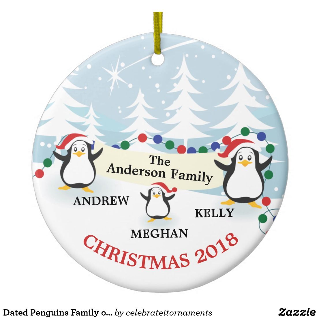 Personalised Christmas Xmas Card To the Family Penguins add all family members
