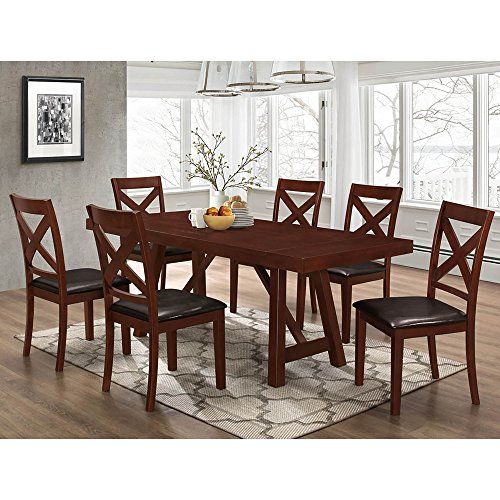 Walker Edison Furniture Solid Wood Trestle Style Espresso 7 Piece Walker Edison Furniture Solid Wood Trestle Style Espresso 7 Piece Expandable Dining Set
