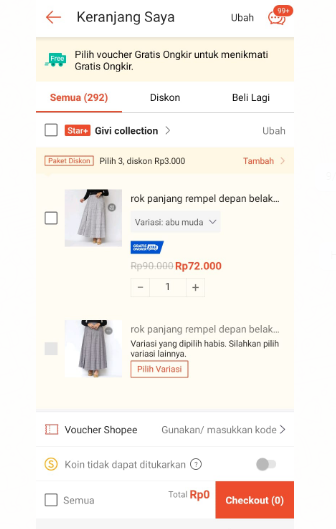 cara hapus keranjang di shopee