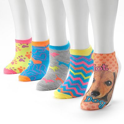 Pink Cookie 5 Pk Dachshund Chevron No Show Socks Pink Cookies