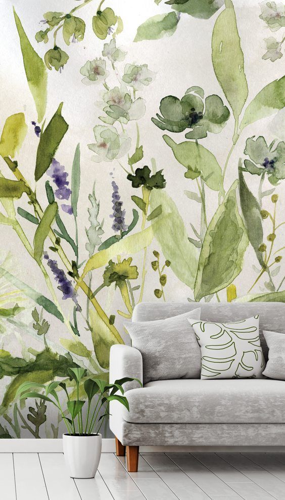 Floral Watercolor Abstract Wallpaper, Repositionable, Removable Wallpaper, Wall
