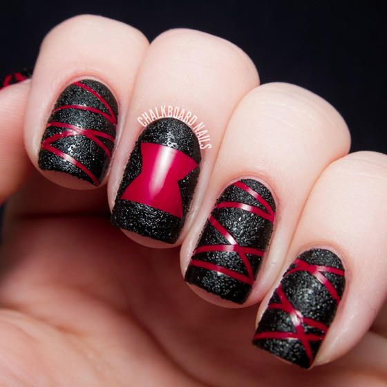 27 Ful Nail Designs For Any Comic Nerd Nails Pinterest You Ll Look Like Such A Bad If Rock This Black Widow Nail Art