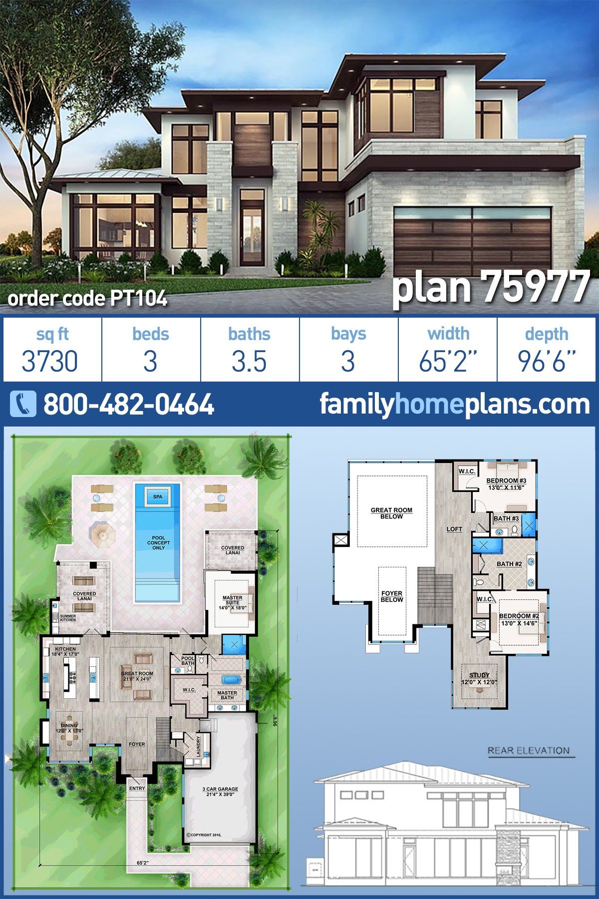 Plan 75977 | Modern Style House Floor Plan with Covered Lanai