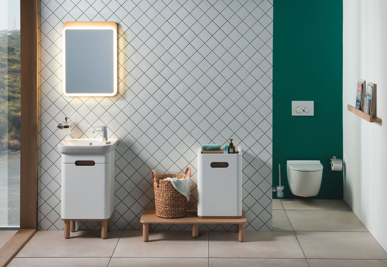 The Rounded Corners Of Our Nest Trendy Units Make The Bathroom Both Stylish And Safer For The Family Vitratogether Banyo Banyo Duvar Kagidi Dolaplar The Rounded Corners Of Our Nest Trendy Units Make The Bathroom Both Stylish And Safer For The Family Vitratogether Banyo Banyo Duvar Kagidi Dolaplar