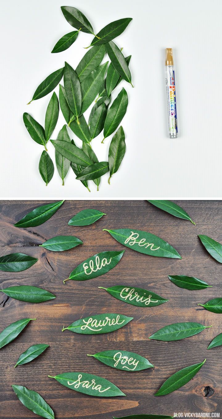 Love these leaf name tags, so creative! #tablesetting #nametags #authentic @arti...