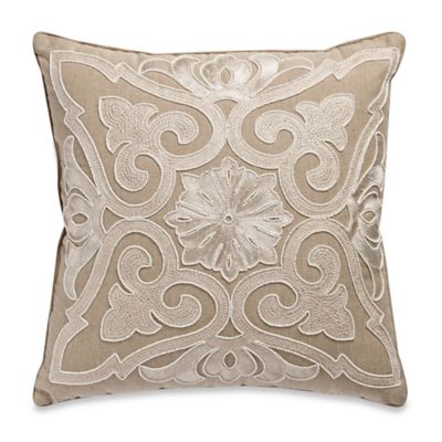 Beaded Damask Aari Embroidered Square Beaded Damask Square Throw Pillow In