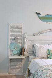 Shutter repurposed as a night table in a shabby chic bedroom - Decoist Shutter ...