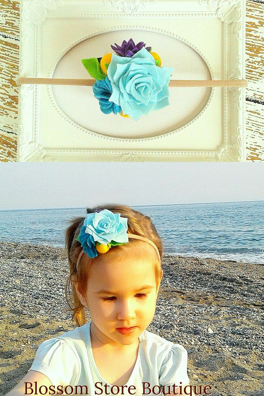 Baby felt flower headband nylon Blue purple flowers girl crown Flower girl Toddler bithday crown New baby girl gift ide Succulent headpiece #feltflowerheadbands