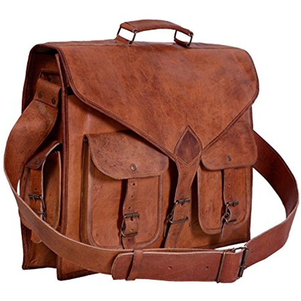 Leather Laptop Messenger Bags For Men Women 13 Inch Mens Briefcase Cross Body Bag