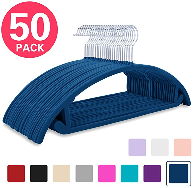 Pack of 50 Premium Velvet Hangers Heavyduty- Non Slip No Shoulder Bump Suit Hangers Chrome Hooks,Space Saving Clothes Hangers,Rounded Hangers for Coat,Sweater,Jackets,Pants,Shirts Blush Pink//Rose