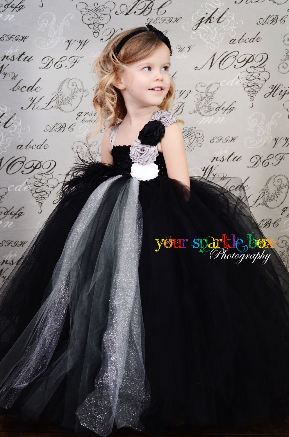 Black Silver Gray White Glitter Tutu Dress Wedding Flower Girl Nb
