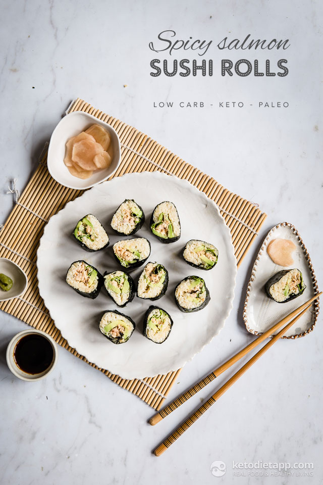 Keto Spicy Salmon Sushi Rolls (low-carb, grain-free, paleo) | Spicy