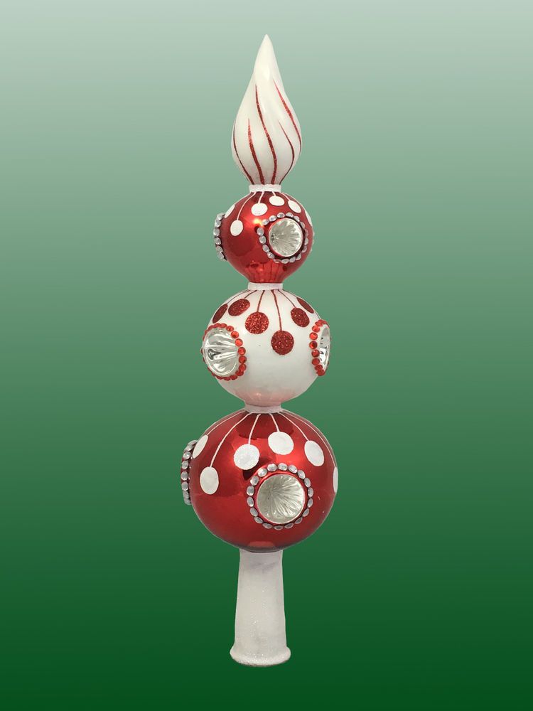 glass finial christmas tree topper red white handmade in poland polish christmas tree topper
