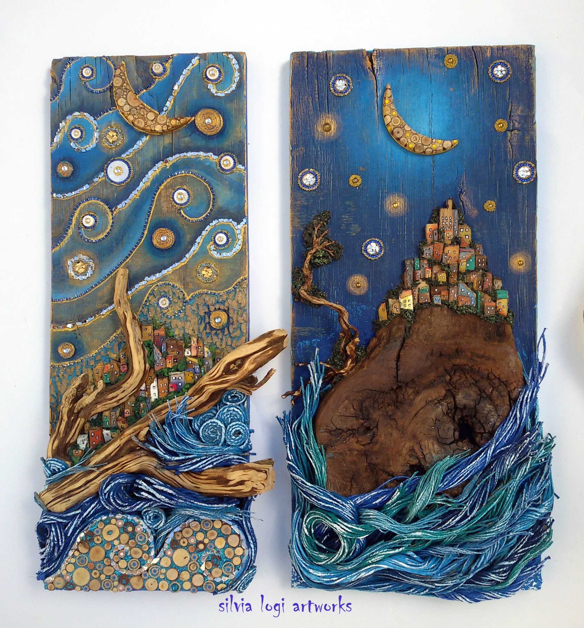 Wall panels in my mixed media mosaic on old wood board See more on