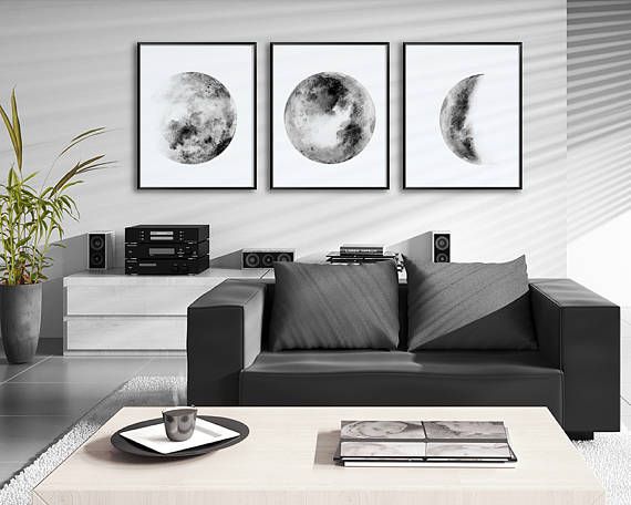 Moon phases watercolor art prints set of 3 black and white lunar phases prints moon chart posters housewarming gift Moon phases watercolor art prints set of 3 black and white lunar phases prints moon chart posters housewarming gift
