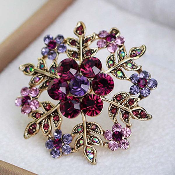 Nuevas DAMAS Negro Vintage Flor Cristal Gema Broche