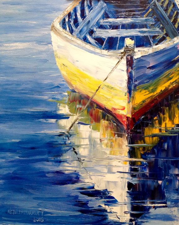 boat reflection oil painting