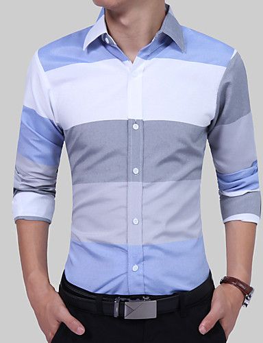 YYear Mens Button Up Business Striped Color Block Casual Dress Shirts