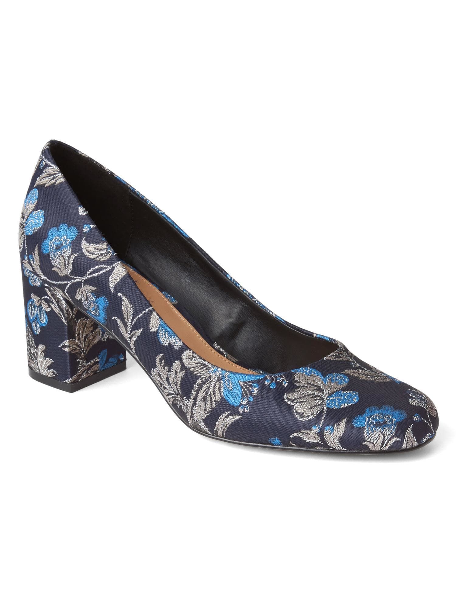 blue floral block heels
