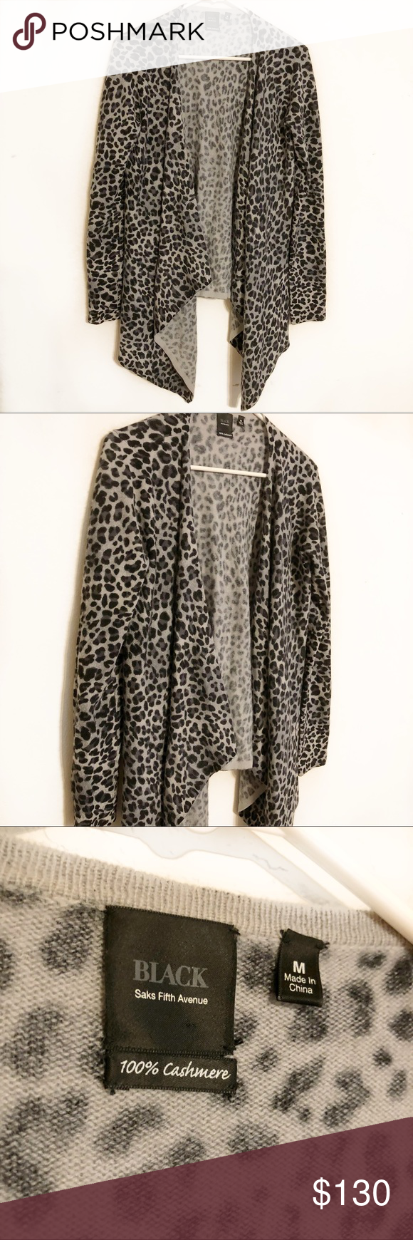 Saks Fifth Avenue Black Label Cashmere Cardigan In 2018 My Posh Saks Fifth Avenue Black Label Cashmere Cardigan Medium Cascading Open And Grey Cheetah