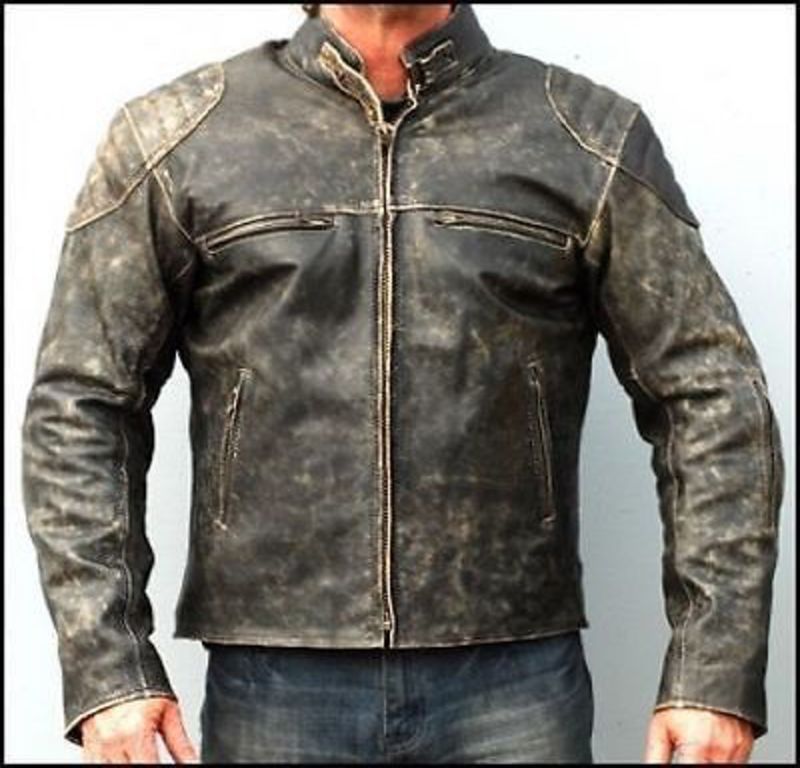 Mens Brown Vintage Antique Cafe Racer MC motorbike Leather jacket