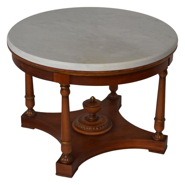 Round Coffee Table White Marble Top Cherrywood Base Cupioli Handmade In Italy Round Coffee Table White Marble Top, Small Round Cherry Wood Coffee Table