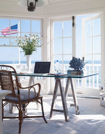 Formerly Chic Coastal Living White California Beach House Home Office Design Office With A View Home