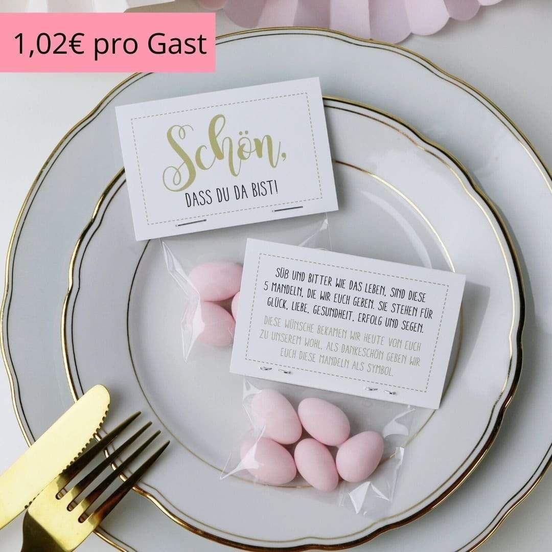 Gastgeschenk Set Hochzeitsmandeln mit Spruch rosa (für 48 Gäste