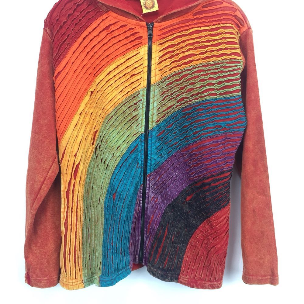 Pride Rainbow LGBTQ 2XL Nepal Jacket Sweater Hoodie Cotton Boho Hippie Gypsy New