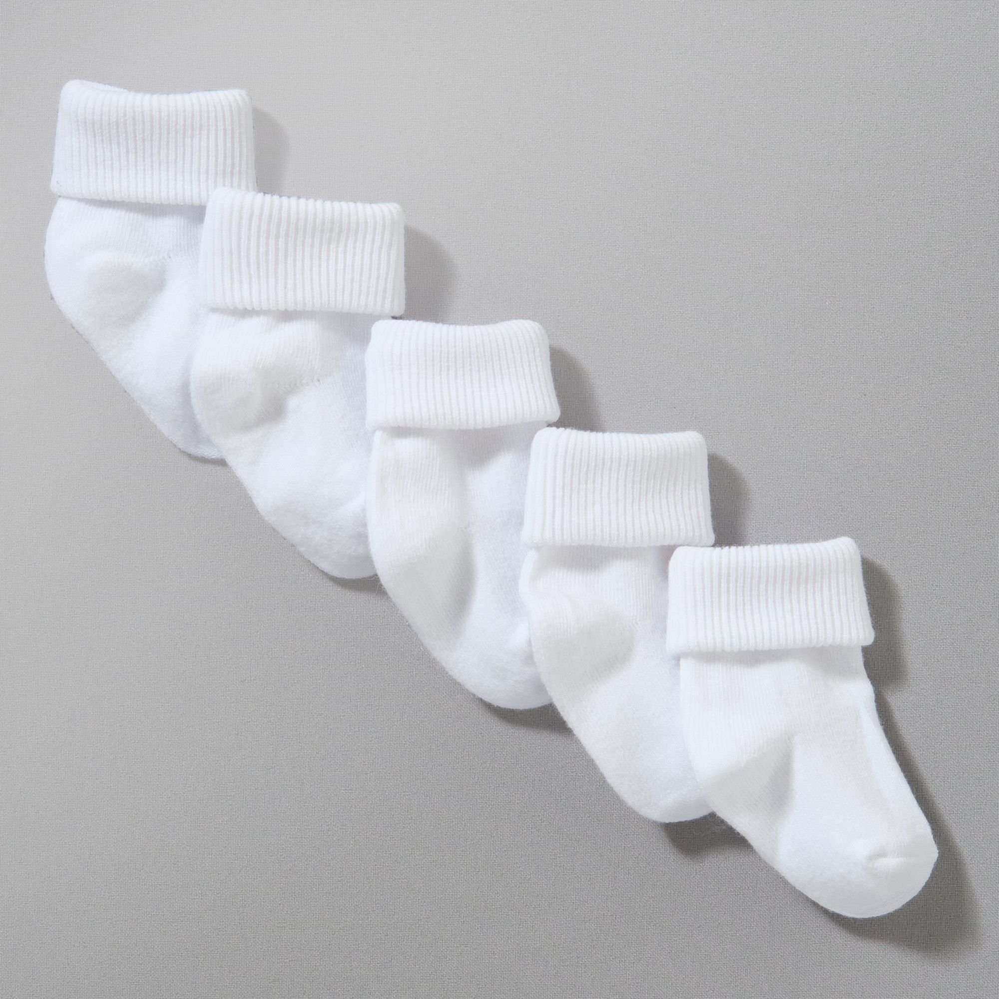 5 Pairs Of Plain White Baby Socks Roll Top Socks