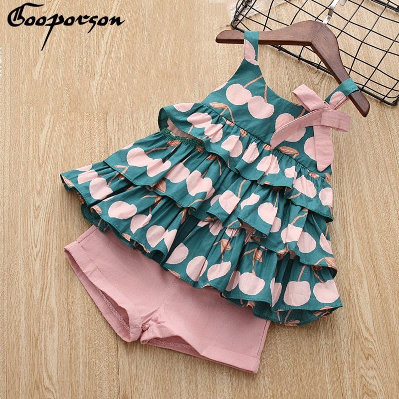 New Brand 2019 Girls Summer Clothes Set Cake Shirt And Pink Short Pants Cotton Lovely Cute Sets For Children And Kids Sundress-in Clothing Sets from Mother & Kids