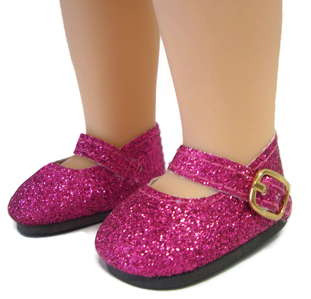 Gold Glitter Flats Shoes for 14.5 inch American Girl Wellie Wishers Dolls