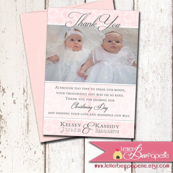 Custom Baptism Christening Photo Thank You Card - Twins Boy - invitation for baptism girl Custom Baptism Christening Photo Thank You Card - Twins Boy - invitation for baptism girl