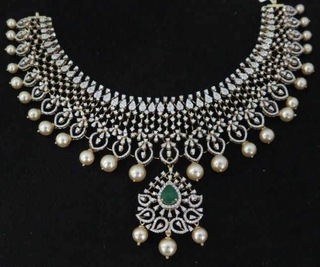 Diamond Jewelry Gifts, Gold Diamond Necklace, Indian Wedding Jewelry, Indian Jewelry, Pearl Color, Necklace Set, Stone Color, Jewelry Collection, 18k Gold
