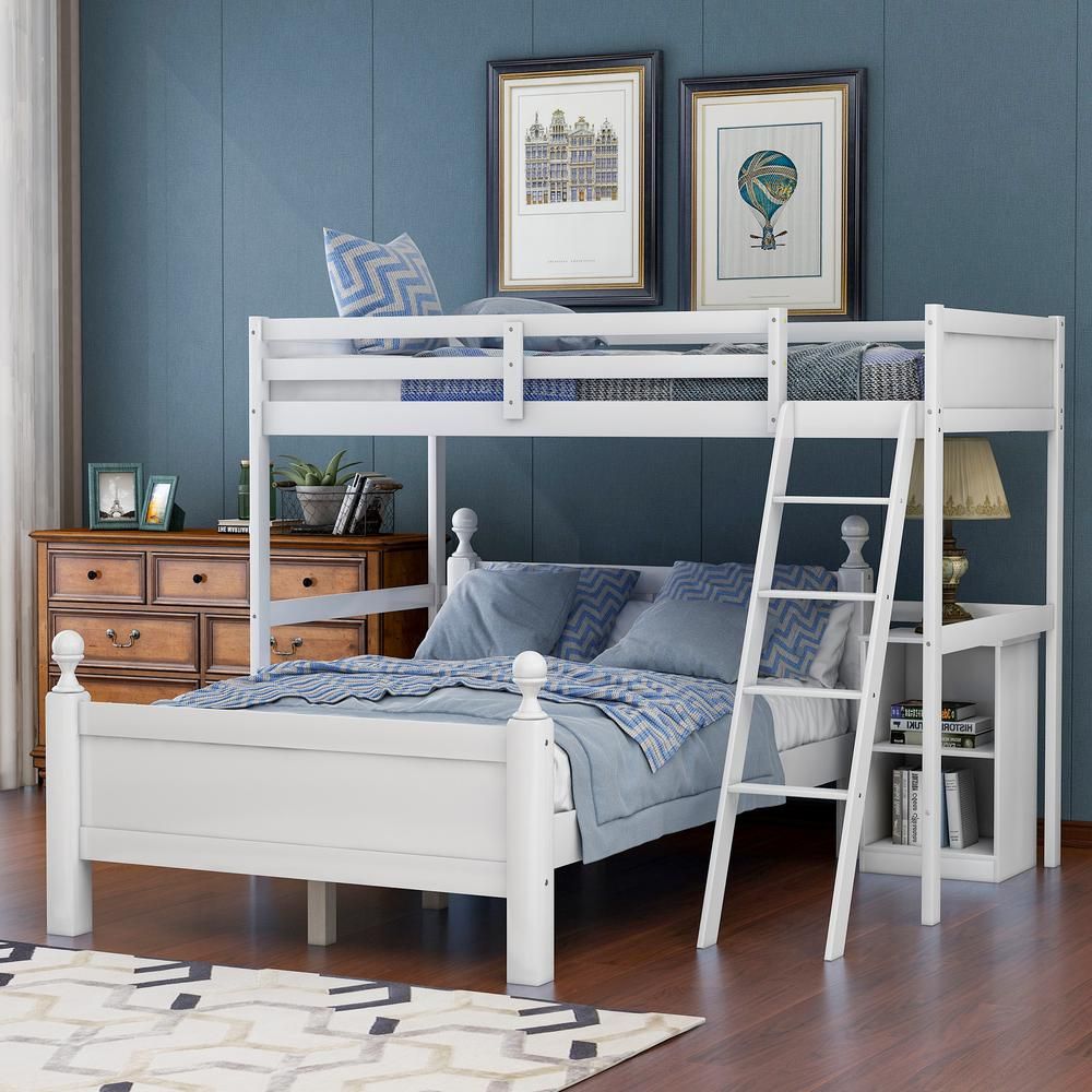 Harper Bright Designs White Twin Over Full Loft Bed With Cabinet Harper Bright Designs White Twin Over Full Loft Bed With Cabinet