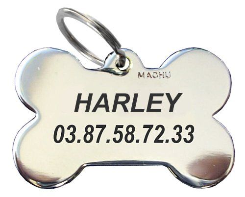 Machu - Médaille Chien os chromé 3,8 cm X 2,5 cm - Convient à GRAND - peinture bio pas cher Machu - Médaille Chien os chromé 3,8 cm X 2,5 cm - Convient à GRAND - peinture bio pas cher