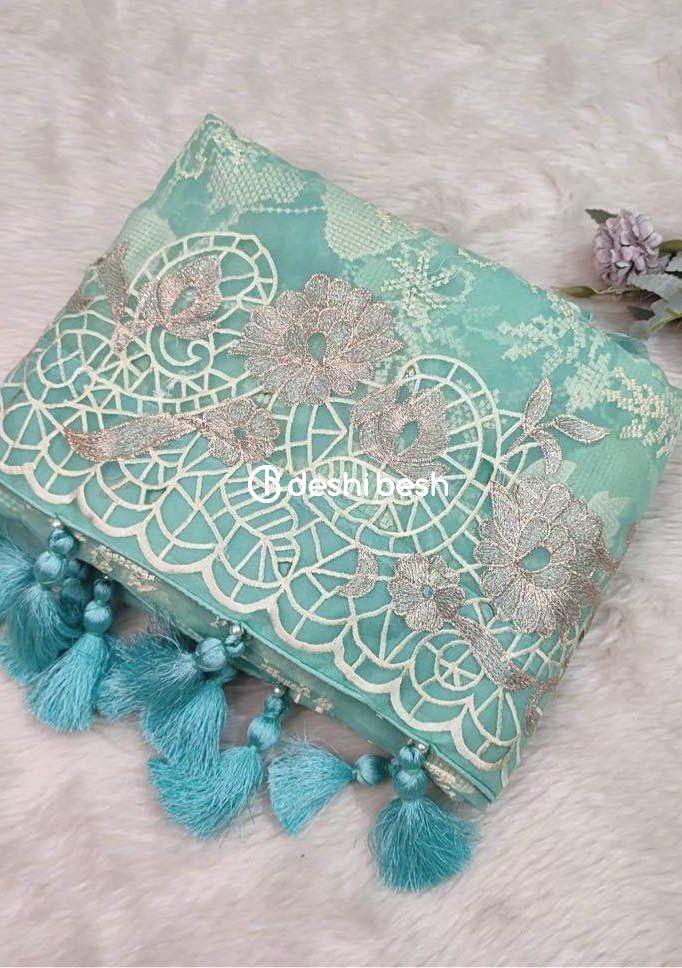 Exclusive Boutique Designer Muslin Saree - db20515 Boutique Design, Pico, Resolutions, Muslin, Occasional, Party Wear, Neat, Tassels, Thread