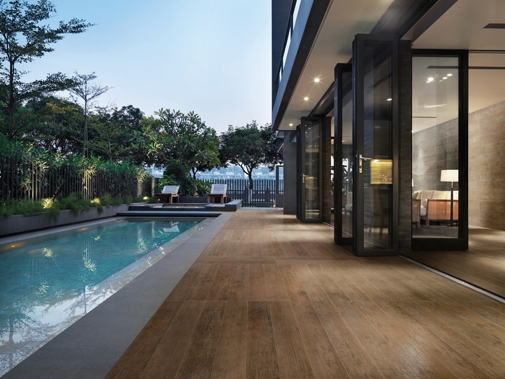 Ann Sacks Rectangular Pool Wood Look Tile Outdoor Tiles