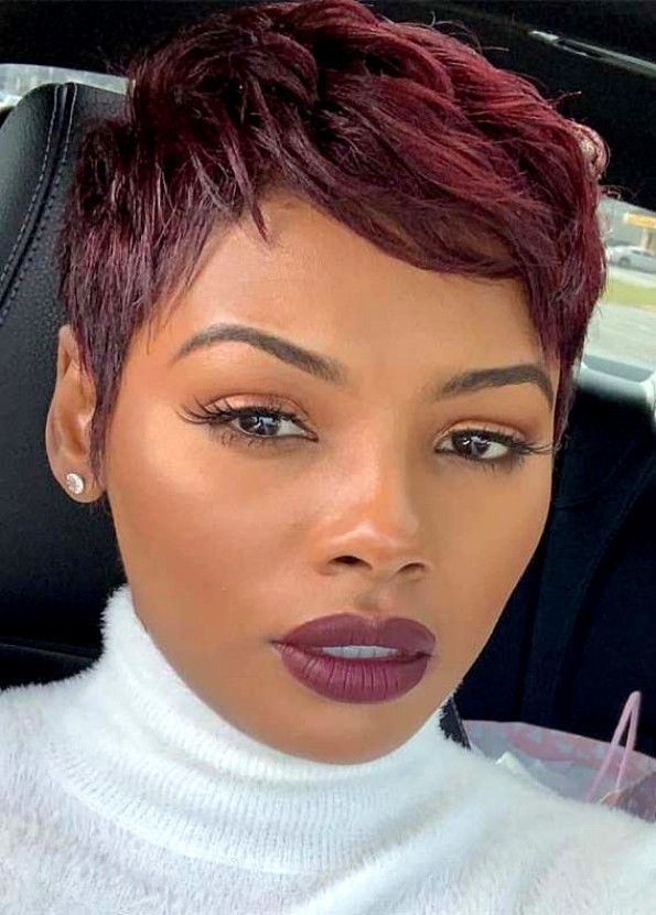 Cutest ideas of short pixie haircuts for women and girls to try out in 2019. Ladies who are currently looking for latest styles of pixie hair looks for best and bold look they can see here our fantastic choices of pixie haircuts to wear in 2019. #HairstylesForShortHair Short Burgundy Hair, Black Hair Short Cuts, Short Sassy Hair, Short Pixie Haircuts, Cute Hairstyles For Short Hair, Pixie Hairstyles, Black Pixie Haircut, Burgundy Natural Hair, Black Pixie Cut