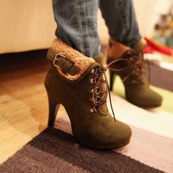 Womens Stiletto High Heels Lace up Nubuck Leather Ankle Boots With Zip Classic Winter Shoes Womens Stiletto High Heels Lace up Nubuck Leather Ankle Boots With Zip Classic Winter Shoes